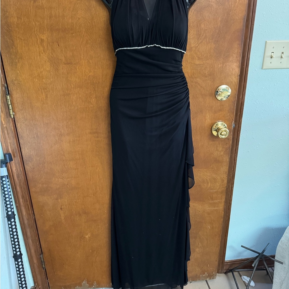 Blondie Nites Black halter style evening dress